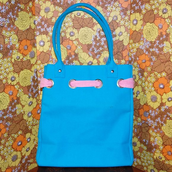 RALPH LAUREN Blue Cotton Canvas TOTE BAG - Picture 2 of 3